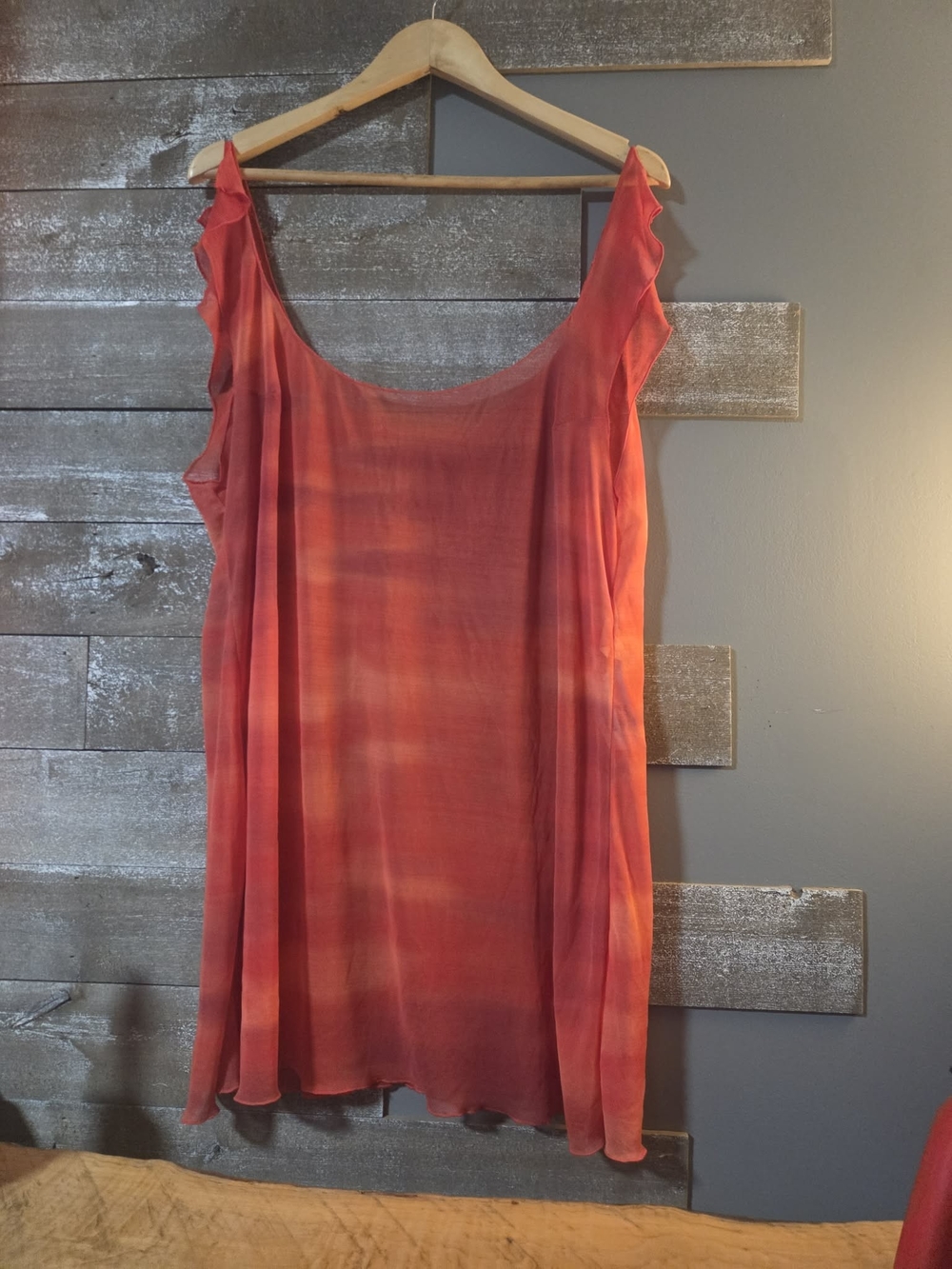 Natori Red Orange Sheer Ruffled Tank Top